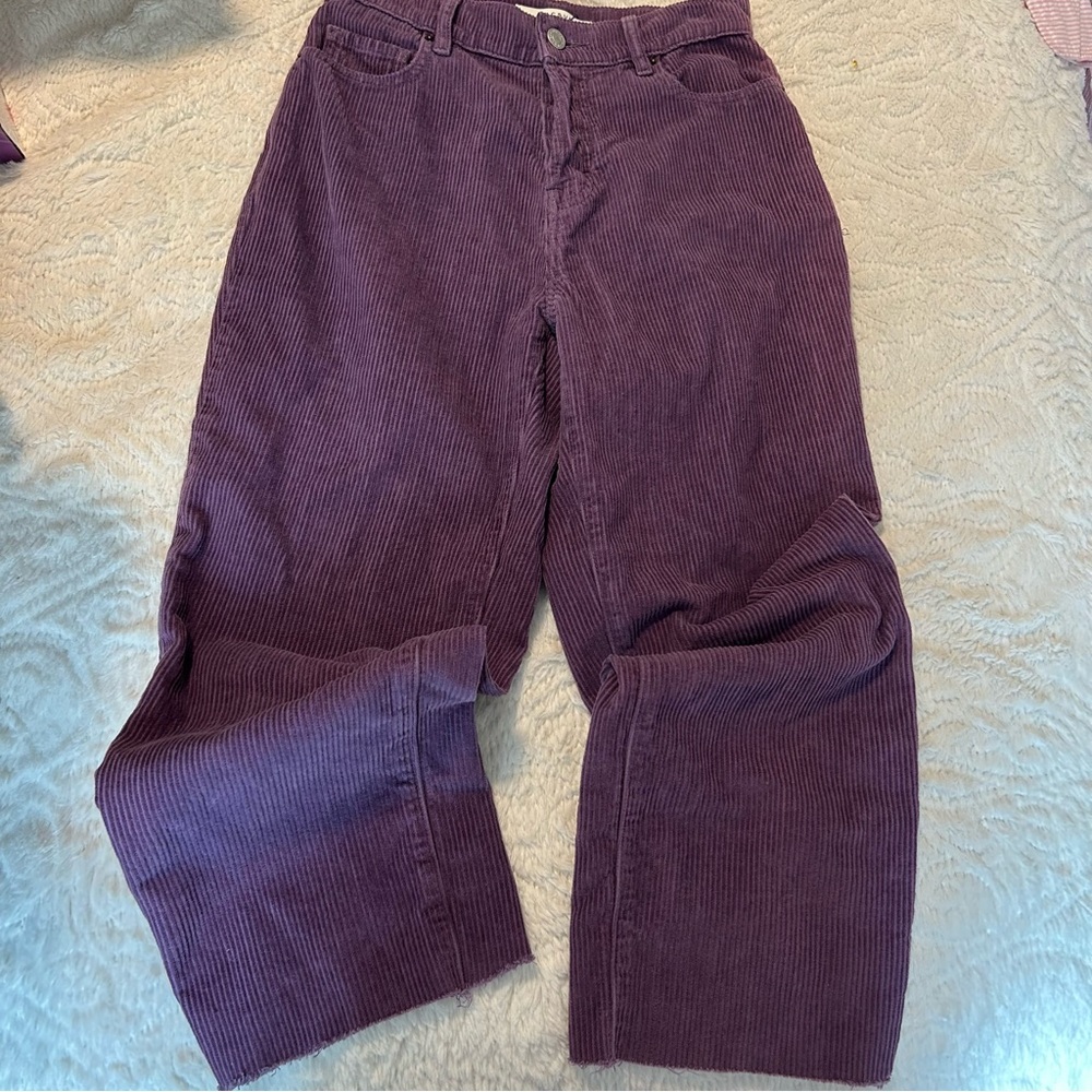 PacSun Purple Corduroy High Waisted High Rise Straight Leg Crop Raw Hem Sz 25 - Picture 4 of 14